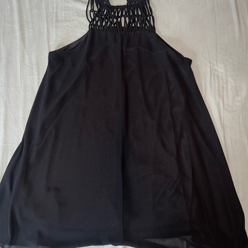 Lulus Large Tell Me Swing Mini Dress Apron Neckline Lightweight Lined Black - Picture 6 of 7